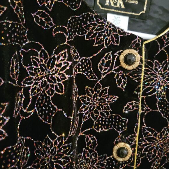 Glitter Floral Evening Velvet Jacket Womens Size 14 Button Up Elegant Regency - Picture 5 of 9